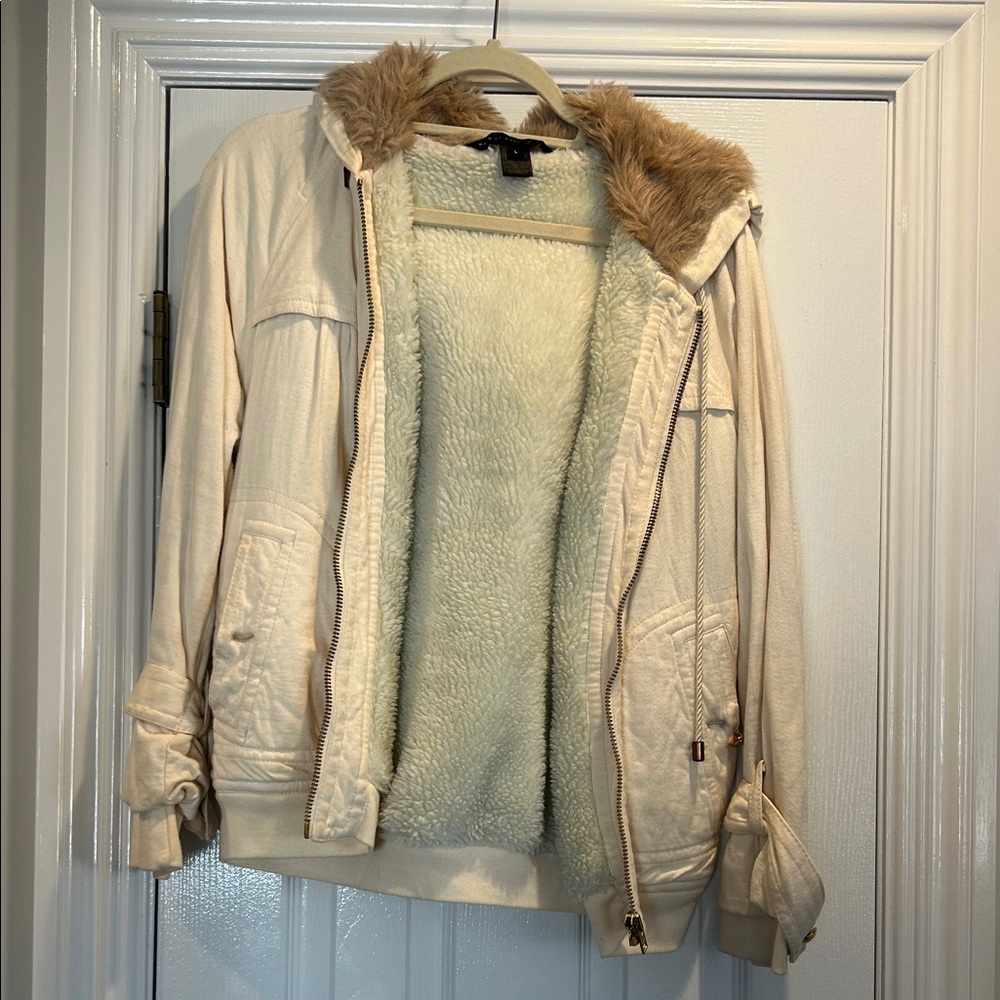 Marc Jacobs Cream Teddy Jacket with Faux-Fur Trim